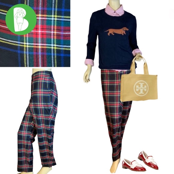 TALBOTS "HAMPSHIRE ANKLE" BLUE, GREEN, RED PLAID ANKLE LENGTH PANTS (18W) - Picture 1 of 14